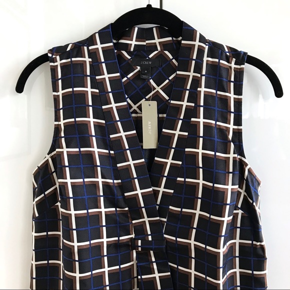 🚫SOLD🚫 NWT J. Crew Silk V-Neck Windowpane Top - Picture 2 of 8